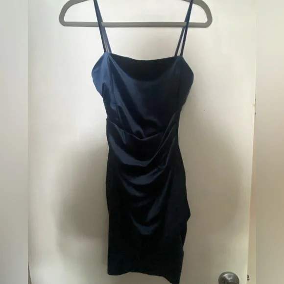 navy blue mermaid dress Navy Blue Mermaid Spaghetti Straps Lace Prom Dresses SP873